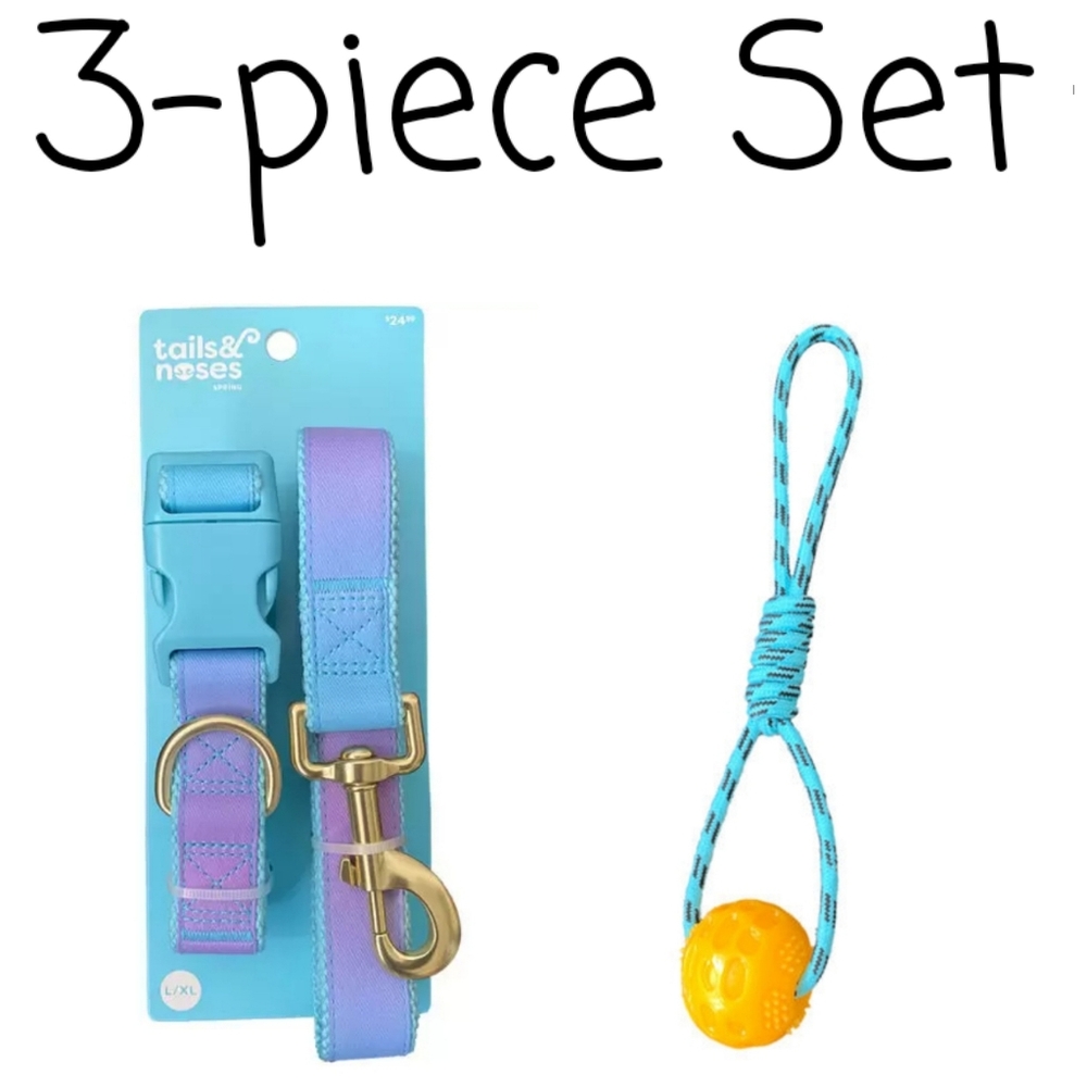 👀50% OFF - NWT‼️ Tails & Noses 3-pC Set of a Matching Collar & Leash with a Toy